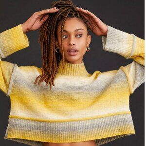 ANTHROPOLOGIE TIE-DYE TURTLENECK SWEATER SIZE S YELLOW.